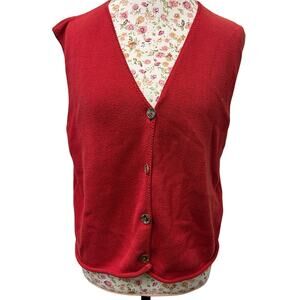 ❤️ Vtg GALANTI Red 100% Cotton Knit Vest L Classic Button Front Minimalist Layer